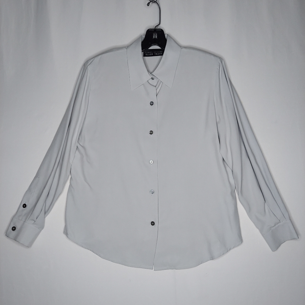 Linda Allard Vtg Silk Button Blouse Women 12P Pastel Blue Quiet Luxury Capsule